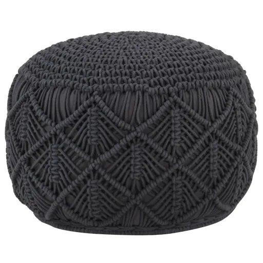 Pufe Artesanal Macramé 45x30 cm Algodão Antracite