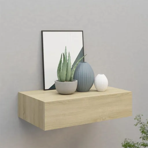 Prateleira de Parede com Gaveta MDF 40x23,5x10 cm Cor Carvalho