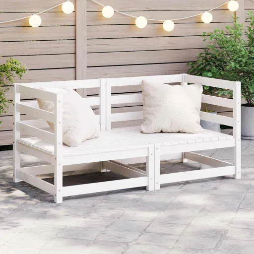 Sofás de Canto para Jardim   Madeira de Pinho Maciça Branco (2 pcs)