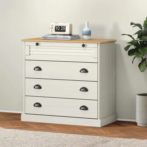Armário com Gavetas VIGO 80x40x76 cm Pinho Maciço Branco