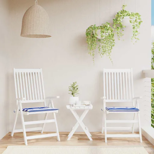 Almofadões p/ Cadeira   50x50x4 cm Tecido Riscas Azul/Branco (2 pcs)