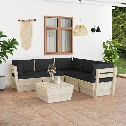 Conjunto Lounge de Paletes + Almofadões Madeira de Abeto (6 pcs)