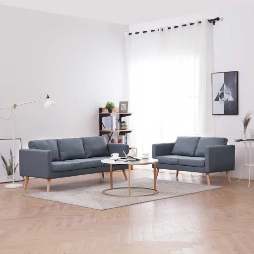 Conjunto de Sofás de 2 Lugares e 3 Lugares Tecido Cinza Escuro
