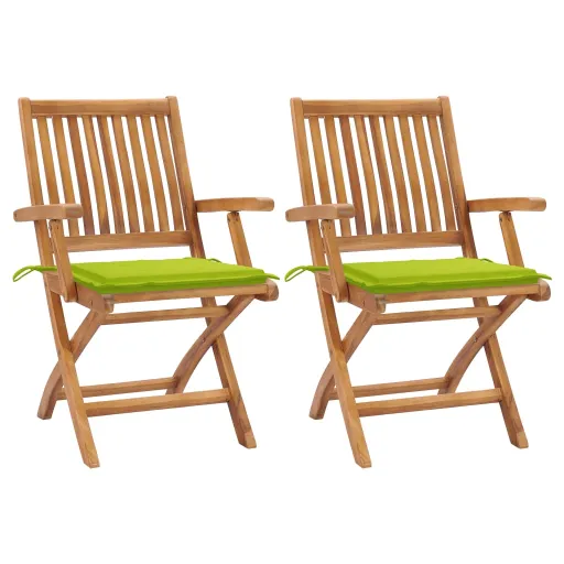 Cadeiras Jardim c/ Almofadões Verde Brilhante   Teca Maciça (2 pcs)