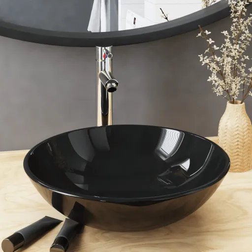 Lavatório Torneira Válvula Click-Clack Vidro Temperado Preto