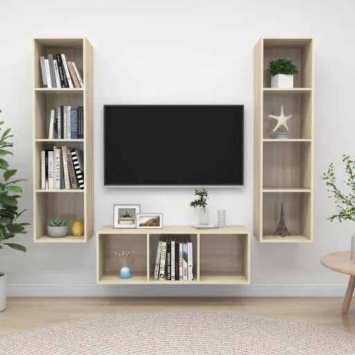 Conjunto Móveis de TV Derivados Madeira Carvalho Sonoma (3 pcs)