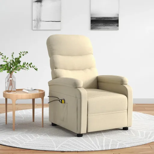 Poltrona Elevatória de Massagens Elétrica Tecido Creme
