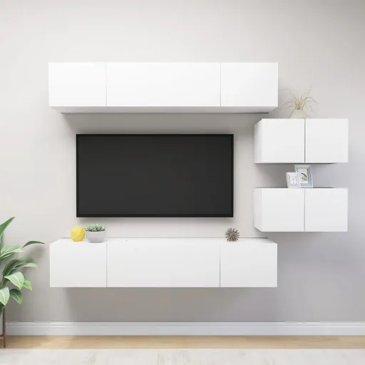 Conjunto de Móveis de TV Derivados de Madeira Branco (6 pcs)