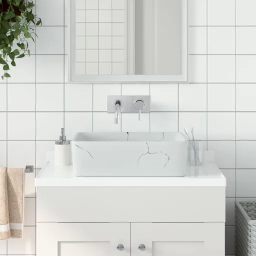 Lavatório de Bancada Retangular 46x35,5x13 cm Cerâmica Branco