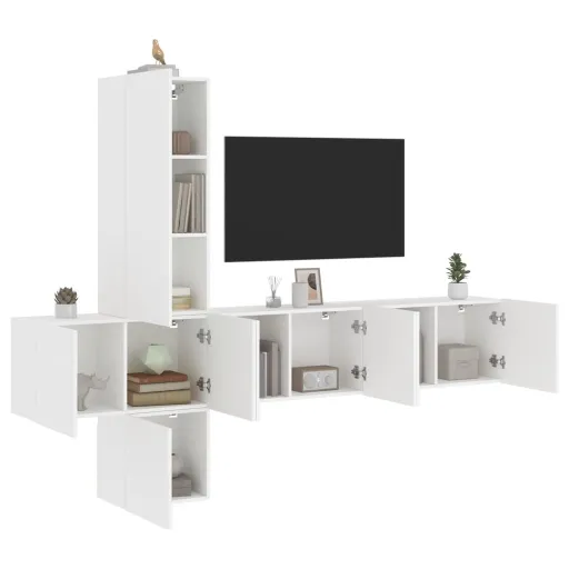 Móveis de Parede p/ TV Derivados de Madeira Branco (5 pcs)