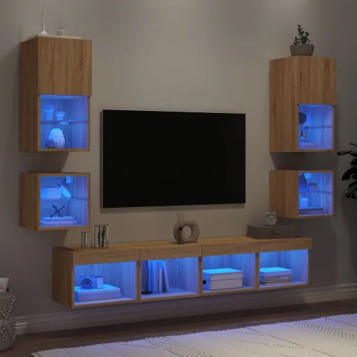 Móveis Parede p/ TV c/ LEDs Deriv. Madeira Carvalho Sonoma (8 pcs)