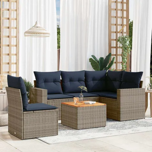 Conjunto Sofás p/ Jardim c/ Almofadões Vime PE Cinzento (6 pcs)