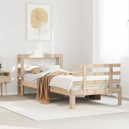 Estrutura de Cama com Cabeceira 90x190 cm Pinho Maciço