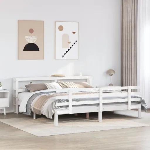 Estrutura de Cama c/ Cabeceira Sem Colchão 200x200 cm Branco