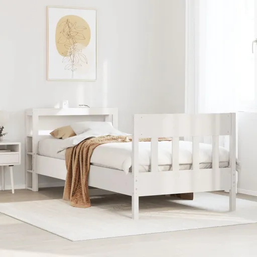 Cama Sem Colchão 90x190 cm Madeira de Pinho Maciça Branco