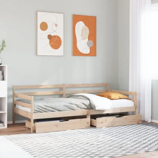 Sofá-Cama com Gavetas 90x190 cm Madeira de Pinho Maciça