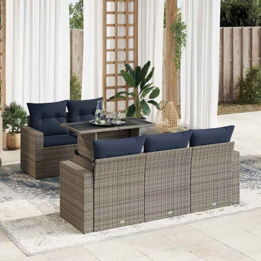 Conjunto Sofás Jardim com Almofadões PE/Acácia Cinzento (6 pcs)