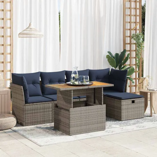 Conjunto Sofás Jardim com Almofadões PE/Acácia Cinzento (6 pcs)