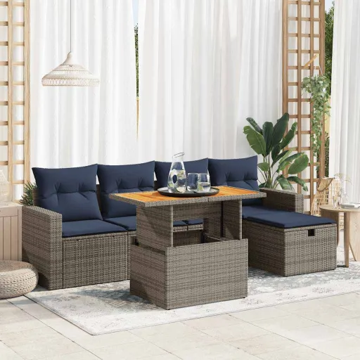 Conjunto Sofás Jardim com Almofadões PE/Acácia Cinzento (6 pcs)