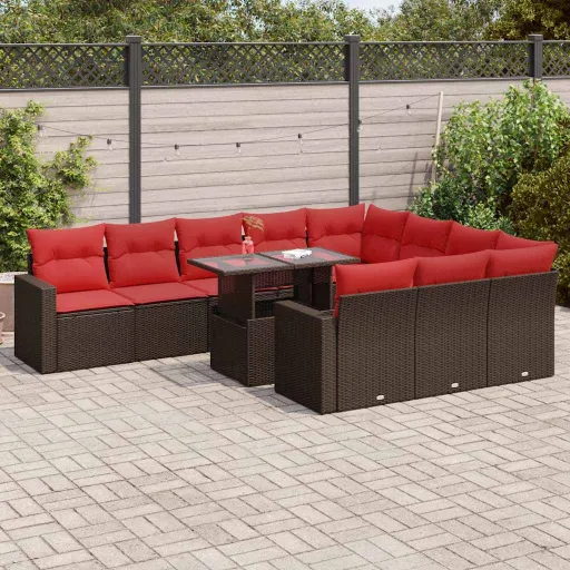 Conjunto Sofás de Jardim c/ Almofadões Vime PE/Acácia (11 pcs)
