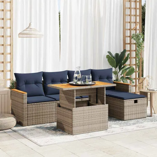 Conjunto Sofás Jardim com Almofadões PE/Acácia Cinzento (6 pcs)