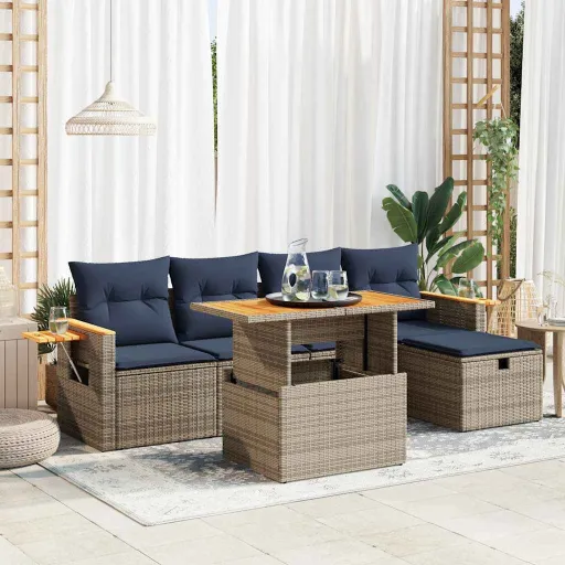 Conjunto Sofás Jardim com Almofadões PE/Acácia Cinzento (6 pcs)
