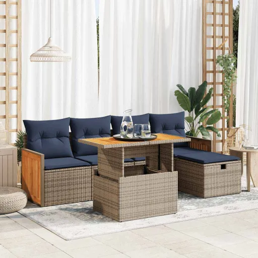 Conjunto Sofás Jardim com Almofadões PE/Acácia Cinzento (6 pcs)