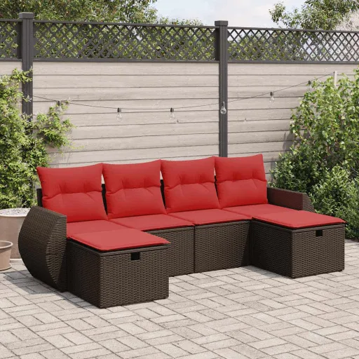 Conjunto de Sofás Jardim c/ Almofadões Vime PE Castanho (6 pcs)