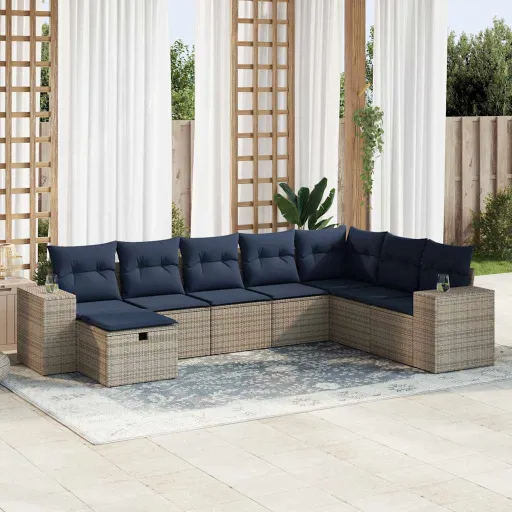 Conjunto Sofás de Jardim c/ Almofadões Vime PE Cinzento (8 pcs)