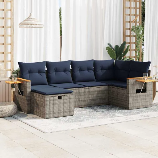 Conjunto Sofás de Jardim com Almofadões Vime Cinzento (6 pcs)