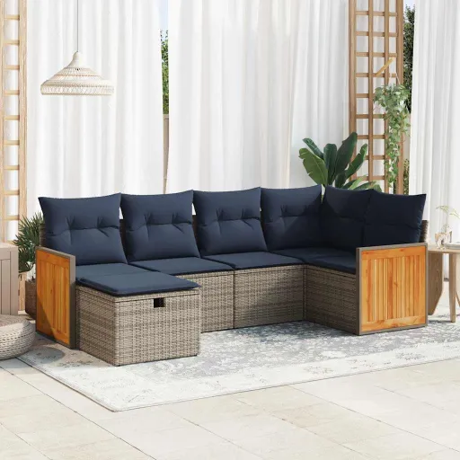 Conjunto Sofás de Jardim com Almofadões Vime Cinzento (6 pcs)