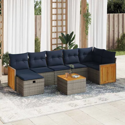 Conjunto Sofás de Jardim c/ Almofadões Vime PE Cinzento (8 pcs)