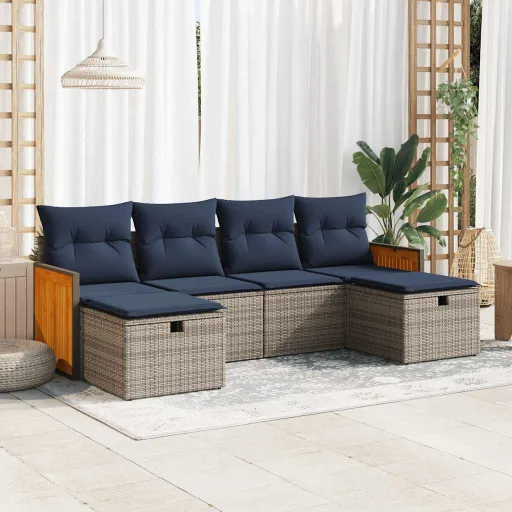 Conjunto Sofás de Jardim com Almofadões Vime Cinzento (6 pcs)