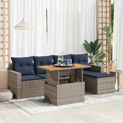 Conjunto Sofás de Jardim com Almofadões Vime Cinzento (6 pcs)
