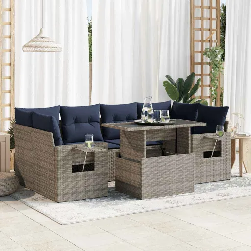Conjunto Sofás Jardim c/ Almofadões Vime PE Cinzento (7 pcs)