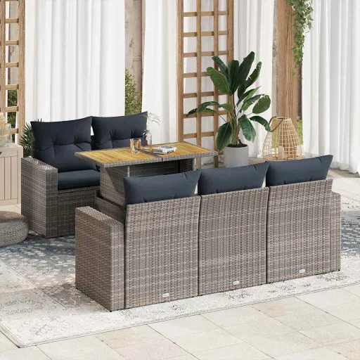 Conjunto Sofás de Jardim com Almofadões Vime Cinzento (6 pcs)
