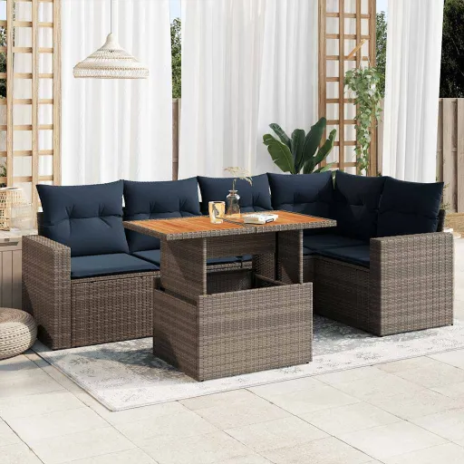 Conjunto Sofás de Jardim com Almofadões Vime Cinzento (6 pcs)