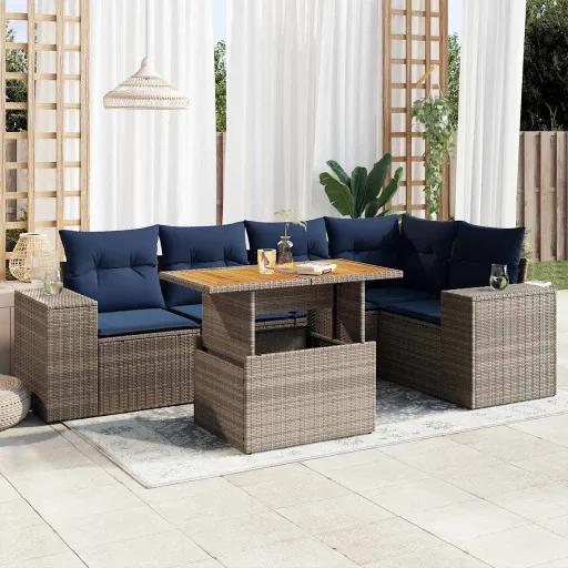 Conjunto Sofás de Jardim com Almofadões Vime Cinzento (6 pcs)
