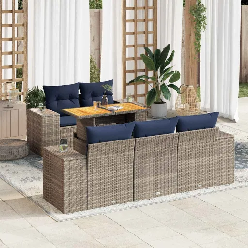 Conjunto Sofás de Jardim com Almofadões Vime Cinzento (6 pcs)