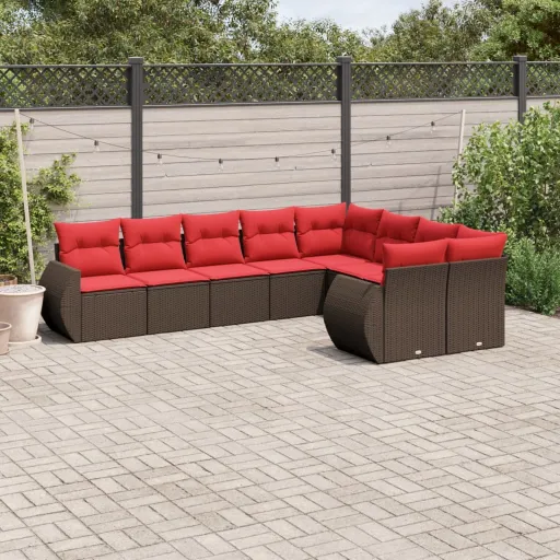 Conjunto Sofás p/ Jardim c/ Almofadões Vime PE Castanho (9 pcs)