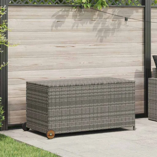 Caixa de Arrumação p/ Jardim 120x65x61 cm Vime PE Cinza-Claro