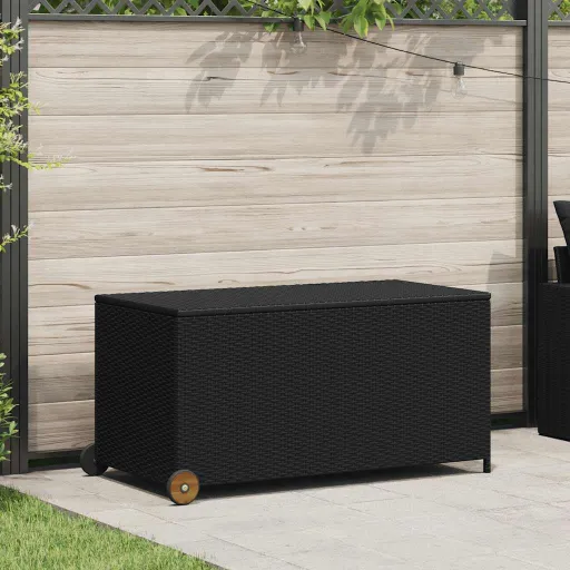 Caixa de Arrumação para Jardim 120x65x61 cm Vime PE Preto