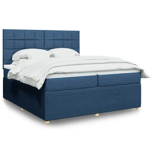Cama com Molas/Colchão 200x200 cm Tecido Azul