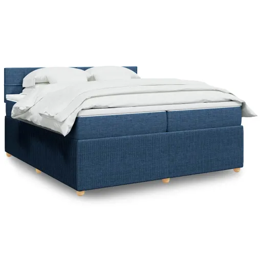 Cama com Molas/Colchão 200x200 cm Tecido Azul