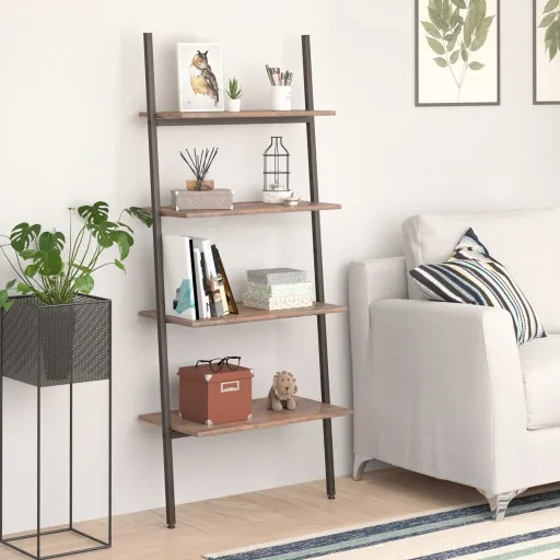 Unidade 4 Prateleiras 64x34x150,5 cm Castanho-Escuro e Preto