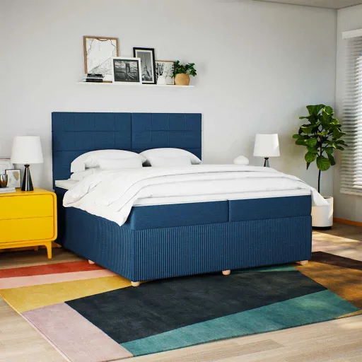 Cama com Molas/Colchão 200x200 cm Tecido Azul