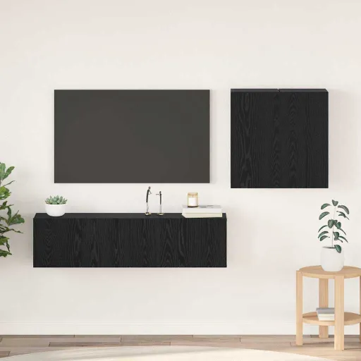Conjunto de Móvel de TV Carvalho Preto Madeira Processada