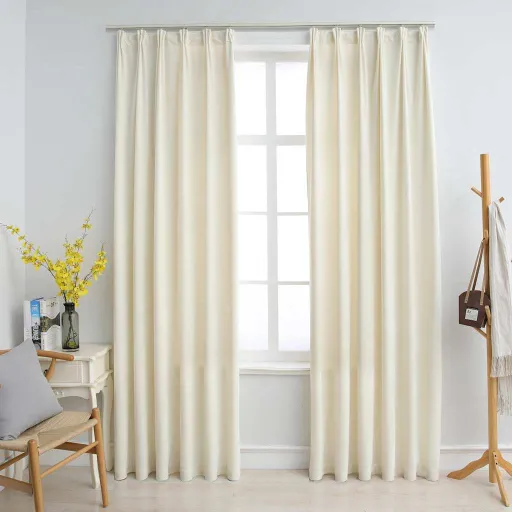 Cortinas Blackout com Ganchos   140x225 cm Veludo Cor Creme (2 pcs)