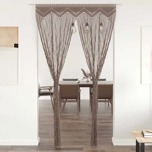 Cortina em Macramé 140x240 cm Algodão Cinzento-Acastanhado