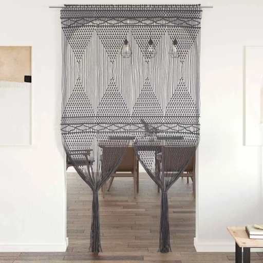 Cortina em Macramé 140x240 cm Algodão Antracite